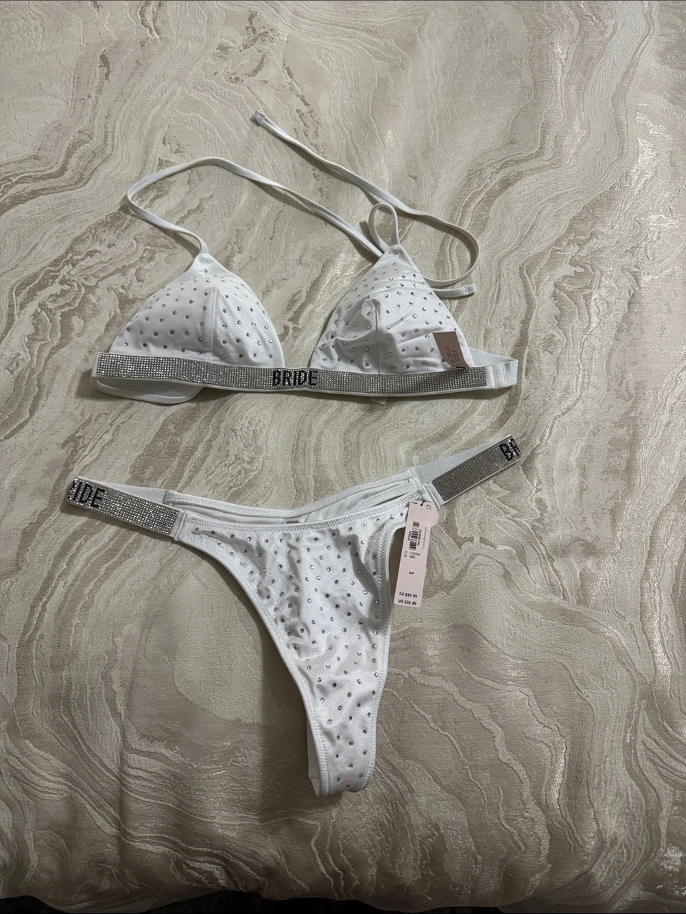 Victoria's Secret White 'Bride' Rhinestone Triangle Bikini Set - Picture 1 of 8